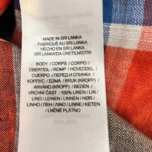 Lauren Ralph Lauren 100% Linen Blouse 2X Orange Blue Plaid Long Sleeve Button Up - Picture 5 of 6